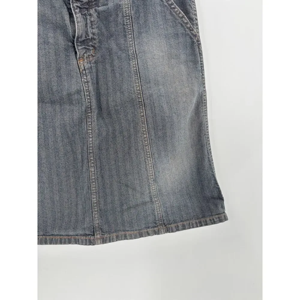Vintage American Eagle Skirt Womens 8 Gray Blue Denim Jean Stripe Y2K 90s Pocket